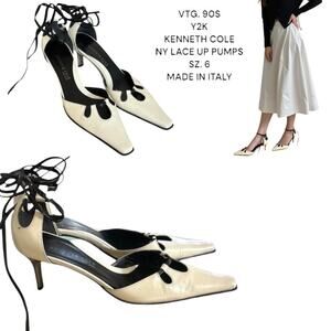 90'S Y2K KENNETH COLE NY LACE UP POINTED TOE PUMPS HEELS SIZE 6 MADE IN ITALY.